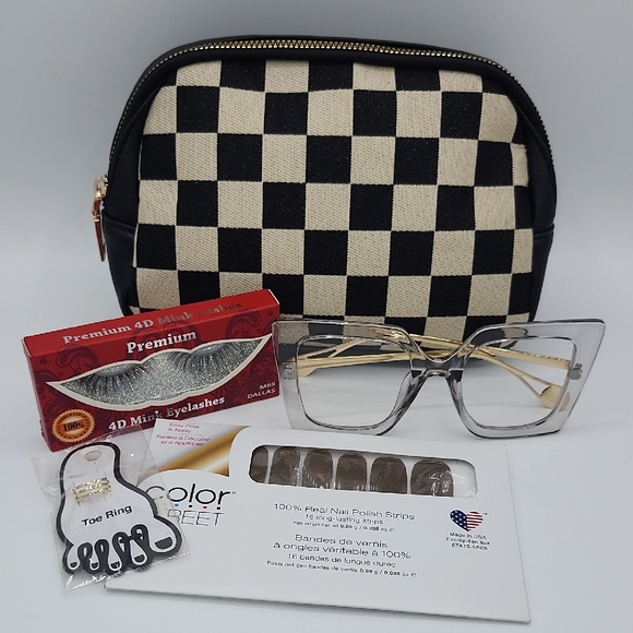 Other - Checkered Bun Bag with Accessories Bundle